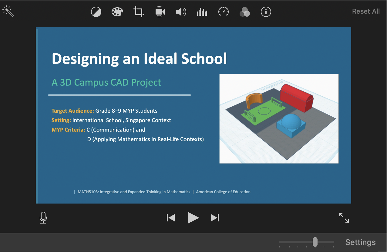 Title slide of the Designing an Ideal School 3D Campus CAD Project presentation